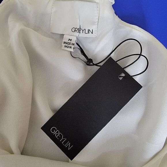 Greylin Racerback Sequin Bead Embellished Boho Tank Top Blouse White Medium - Picture 10 of 14